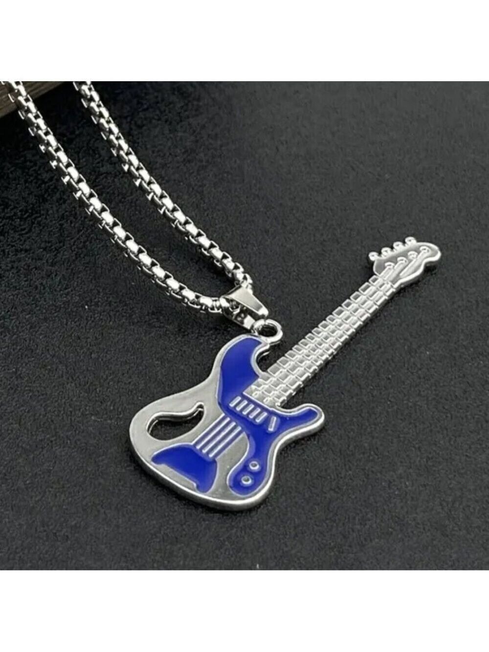 Large Blue Guitar Pendant Necklace #1462